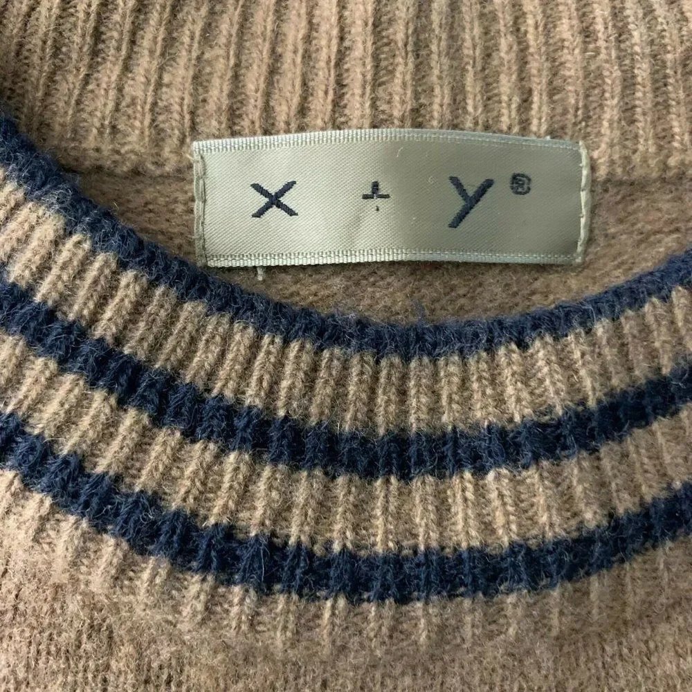 XY Corp Wool Pullover Sweater S Brown Long Sleeve Embroidered Patch High Neck